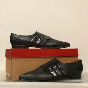 JOHN FLUEVOG: HISTORY CATHERINE FLAT TRIPLE MONK STRAP SHOE sz 9